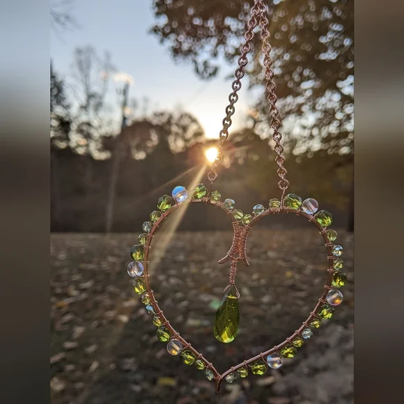 Artisan Heart Suncatcher Ornament Copper Handmade Sparkling Holiday Home Decor - Picture 15 of 17